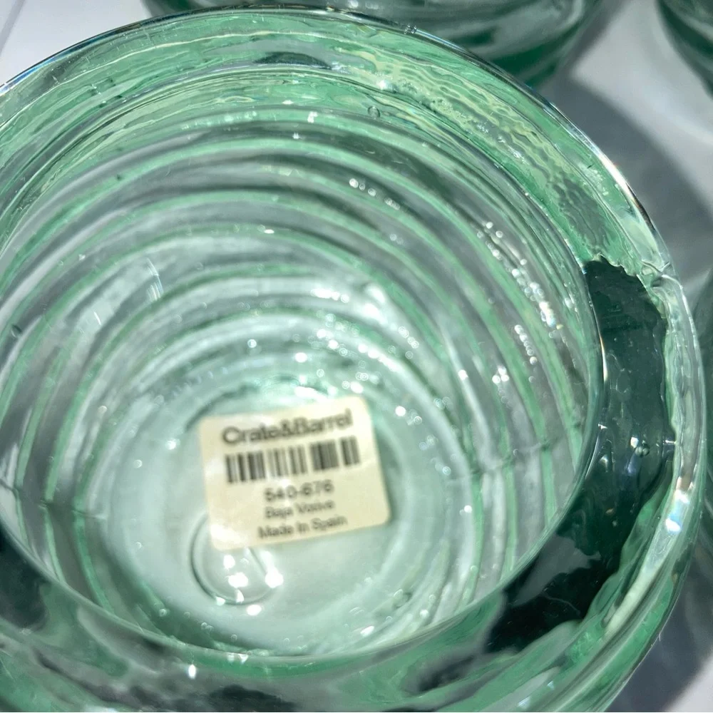 4 Crate & Barrel Baja votive candle holders Wavy design thick Recycled glass